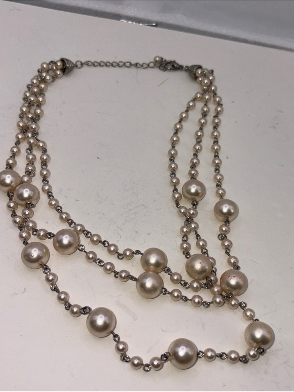 Vintage Faux Off White Chain Link 3 Layer Adjustable Necklace
